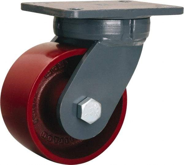 Hamilton - 6" Diam x 3" Wide x 8" OAH Top Plate Mount Swivel Caster - Cast Iron, 2,500 Lb Capacity, Tapered Roller Bearing, 5-1/4 x 7-1/4" Plate - Apex Tool & Supply