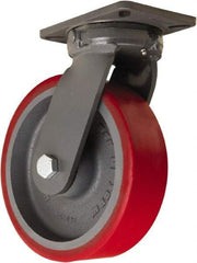 Hamilton - 10" Diam x 3" Wide x 12-1/2" OAH Top Plate Mount Swivel Caster - Polyurethane Mold onto Cast Iron Center, 3,600 Lb Capacity, Sealed Precision Ball Bearing, 5-1/4 x 7-1/4" Plate - Apex Tool & Supply