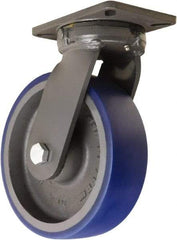 Hamilton - 10" Diam x 3" Wide x 12-1/2" OAH Top Plate Mount Swivel Caster - Polyurethane Mold onto Cast Iron Center, 2,400 Lb Capacity, Sealed Precision Ball Bearing, 5-1/4 x 7-1/4" Plate - Apex Tool & Supply