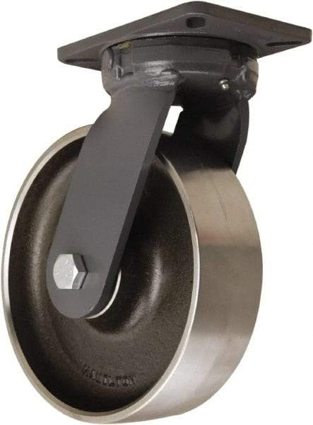 Hamilton - 10" Diam x 3" Wide x 12-1/2" OAH Top Plate Mount Swivel Caster - Forged Steel, 6,000 Lb Capacity, Precision Ball Bearing, 5-1/4 x 7-1/4" Plate - Apex Tool & Supply