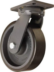 Hamilton - 10" Diam x 3" Wide x 12-1/2" OAH Top Plate Mount Swivel Caster - Polyurethane Mold onto Cast Iron Center, 3,900 Lb Capacity, Sealed Precision Ball Bearing, 5-1/4 x 7-1/4" Plate - Apex Tool & Supply