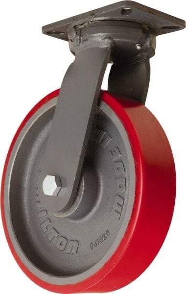 Hamilton - 12" Diam x 3" Wide x 15-1/2" OAH Top Plate Mount Swivel Caster - Polyurethane Mold onto Cast Iron Center, 4,200 Lb Capacity, Tapered Roller Bearing, 5-1/4 x 7-1/4" Plate - Apex Tool & Supply
