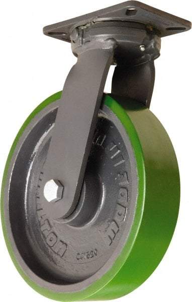 Hamilton - 12" Diam x 3" Wide x 15-1/2" OAH Top Plate Mount Swivel Caster - Polyurethane Mold onto Cast Iron Center, 3,500 Lb Capacity, Sealed Precision Ball Bearing, 5-1/4 x 7-1/4" Plate - Apex Tool & Supply