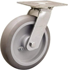 Hamilton - 8" Diam x 2" Wide x 9-1/2" OAH Top Plate Mount Swivel Caster - Rubber Mold on Polyolefin, 500 Lb Capacity, Straight Roller Bearing, 5 x 5-1/2" Plate - Apex Tool & Supply