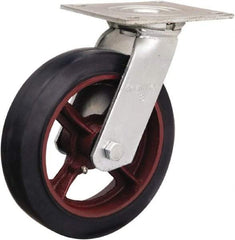 Hamilton - 8" Diam x 2" Wide x 9-1/2" OAH Top Plate Mount Swivel Caster - Rubber Mold on Cast Iron, 500 Lb Capacity, Straight Roller Bearing, 5 x 5-1/2" Plate - Apex Tool & Supply