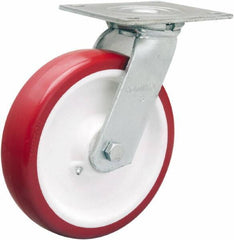 Hamilton - 8" Diam x 2" Wide x 9-1/2" OAH Top Plate Mount Swivel Caster - Polyurethane Mold on Polypropylene, 900 Lb Capacity, Straight Roller Bearing, 5 x 5-1/2" Plate - Apex Tool & Supply