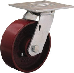 Hamilton - 6" Diam x 2" Wide x 7-1/2" OAH Top Plate Mount Swivel Caster - Cast Iron, 900 Lb Capacity, Sealed Precision Ball Bearing, 5 x 5-1/2" Plate - Apex Tool & Supply