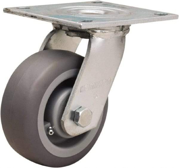 Hamilton - 5" Diam x 2" Wide x 6-1/2" OAH Top Plate Mount Swivel Caster - Rubber Mold on Polyolefin, 350 Lb Capacity, Straight Roller Bearing, 5 x 5-1/2" Plate - Apex Tool & Supply