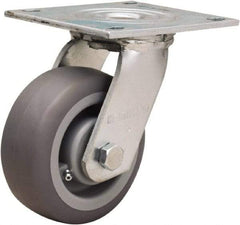 Hamilton - 5" Diam x 2" Wide x 6-1/2" OAH Top Plate Mount Swivel Caster - Rubber Mold on Polyolefin, 350 Lb Capacity, Straight Roller Bearing, 5 x 5-1/2" Plate - Apex Tool & Supply