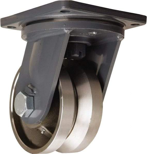 Hamilton - 8" Diam x 4" Wide, Forged Steel Swivel Caster - 15,000 Lb Capacity, Top Plate Mount, 8-1/2" x 8-1/2" Plate, Tapered Roller Bearing - Apex Tool & Supply