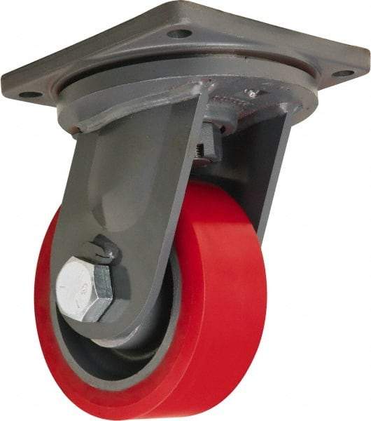 Hamilton - 8" Diam x 3" Wide x 11" OAH Top Plate Mount Swivel Caster - Polyurethane, 4,200 Lb Capacity, Tapered Roller Bearing, 8-1/2 x 8-1/2" Plate - Apex Tool & Supply
