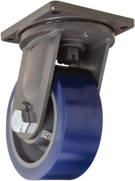 Hamilton - 10" Diam x 4" Wide x 13" OAH Top Plate Mount Swivel Caster - Polyurethane, 6,000 Lb Capacity, Tapered Roller Bearing, 8-1/2 x 8-1/2" Plate - Apex Tool & Supply