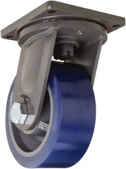 Hamilton - 10" Diam x 4" Wide x 13" OAH Top Plate Mount Swivel Caster - Polyurethane, 6,000 Lb Capacity, Tapered Roller Bearing, 8-1/2 x 8-1/2" Plate - Apex Tool & Supply