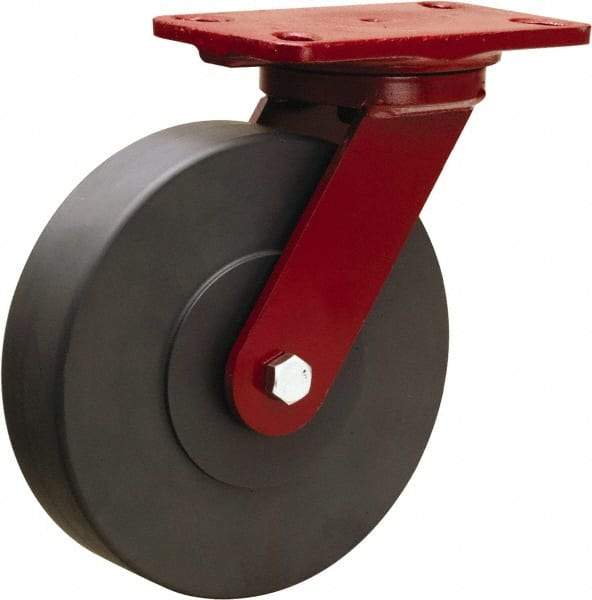 Hamilton - 8" Diam x 2" Wide x 9-3/4" OAH Top Plate Mount Swivel Caster - Nylon, 2,000 Lb Capacity, Sealed Precision Ball Bearing, 4-1/2 x 6-1/2" Plate - Apex Tool & Supply
