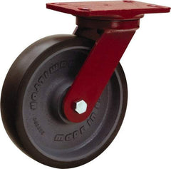 Hamilton - 8" Diam x 2" Wide x 9-3/4" OAH Top Plate Mount Swivel Caster - Polyurethane Mold onto Cast Iron Center, 1,950 Lb Capacity, Tapered Roller Bearing, 4-1/2 x 6-1/2" Plate - Apex Tool & Supply