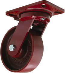 Hamilton - 6" Diam x 2" Wide x 7-3/4" OAH Top Plate Mount Swivel Caster - Cast Iron, 1,400 Lb Capacity, Sealed Precision Ball Bearing, 4-1/2 x 6-1/2" Plate - Apex Tool & Supply