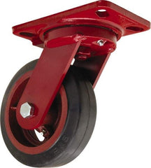 Hamilton - 6" Diam x 2" Wide x 7-3/4" OAH Top Plate Mount Swivel Caster - Rubber Mold on Cast Iron, 410 Lb Capacity, Tapered Roller Bearing, 4-1/2 x 6-1/2" Plate - Apex Tool & Supply