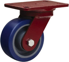 Hamilton - 5" Diam x 2" Wide x 6-3/4" OAH Top Plate Mount Swivel Caster - Polyurethane Mold onto Cast Iron Center, 840 Lb Capacity, Tapered Roller Bearing, 4-1/2 x 6-1/2" Plate - Apex Tool & Supply