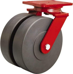 Hamilton - 8" Diam x 2" Wide x 9-3/4" OAH Top Plate Mount Swivel Caster - Nylon, 2,000 Lb Capacity, Sealed Precision Ball Bearing, 4-1/2 x 6-1/2" Plate - Apex Tool & Supply