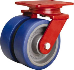 Hamilton - 6" Diam x 2" Wide x 7-3/4" OAH Top Plate Mount Swivel Caster - Polyurethane Mold onto Cast Iron Center, 1,920 Lb Capacity, Tapered Roller Bearing, 4-1/2 x 6-1/2" Plate - Apex Tool & Supply