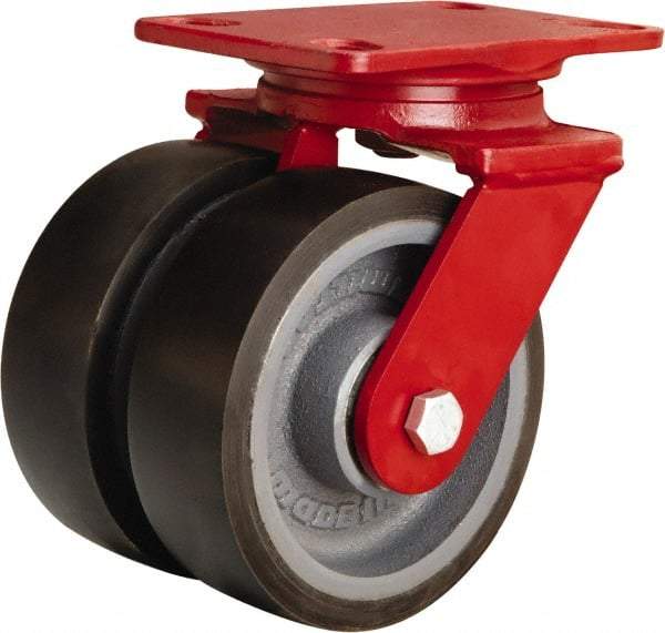 Hamilton - 6" Diam x 2" Wide x 7-3/4" OAH Top Plate Mount Swivel Caster - Polyurethane Mold onto Cast Iron Center, 2,500 Lb Capacity, Sealed Precision Ball Bearing, 4-1/2 x 6-1/2" Plate - Apex Tool & Supply