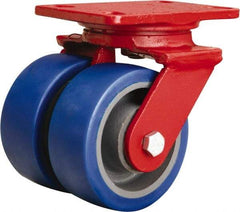 Hamilton - 5" Diam x 2" Wide x 6-3/4" OAH Top Plate Mount Swivel Caster - Polyurethane Mold onto Cast Iron Center, 1,680 Lb Capacity, Sealed Precision Ball Bearing, 4-1/2 x 6-1/2" Plate - Apex Tool & Supply