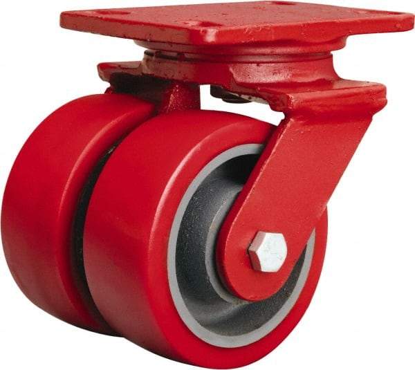 Hamilton - 5" Diam x 2" Wide x 6-3/4" OAH Top Plate Mount Swivel Caster - Polyurethane Mold onto Cast Iron Center, 2,500 Lb Capacity, Sealed Precision Ball Bearing, 4-1/2 x 6-1/2" Plate - Apex Tool & Supply