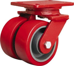 Hamilton - 5" Diam x 2" Wide x 6-3/4" OAH Top Plate Mount Swivel Caster - Polyurethane Mold onto Cast Iron Center, 2,500 Lb Capacity, Sealed Precision Ball Bearing, 4-1/2 x 6-1/2" Plate - Apex Tool & Supply