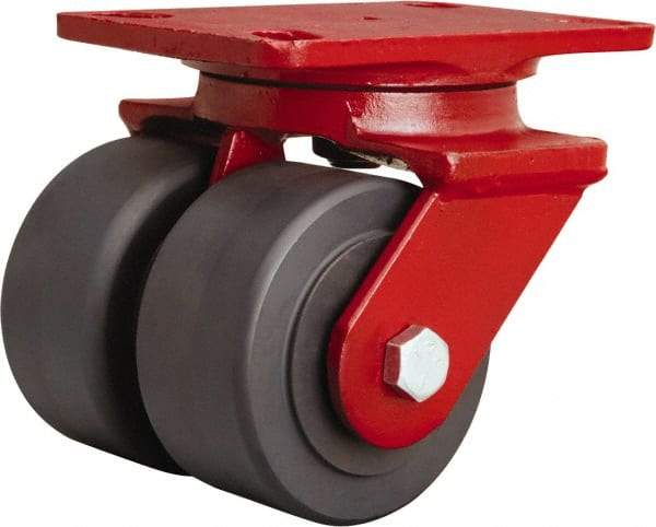 Hamilton - 4" Diam x 2" Wide x 5-5/8" OAH Top Plate Mount Swivel Caster - Nylon, 2,500 Lb Capacity, Sealed Precision Ball Bearing, 4-1/2 x 6-1/2" Plate - Apex Tool & Supply