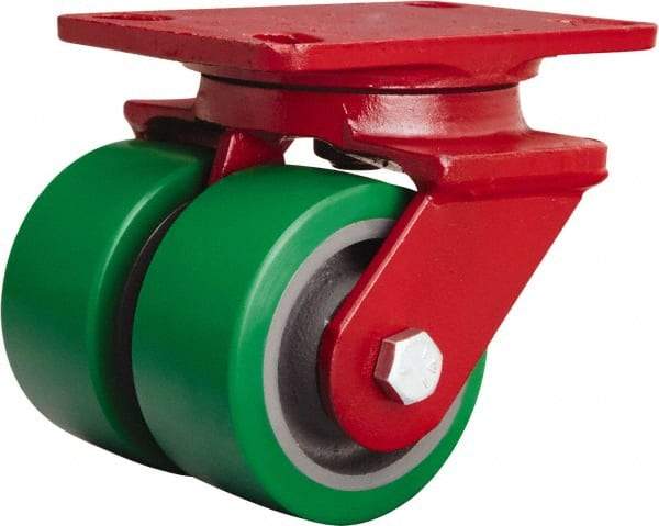 Hamilton - 4" Diam x 2" Wide x 5-5/8" OAH Top Plate Mount Swivel Caster - Polyurethane Mold onto Cast Iron Center, 1,500 Lb Capacity, Sealed Precision Ball Bearing, 4-1/2 x 6-1/2" Plate - Apex Tool & Supply