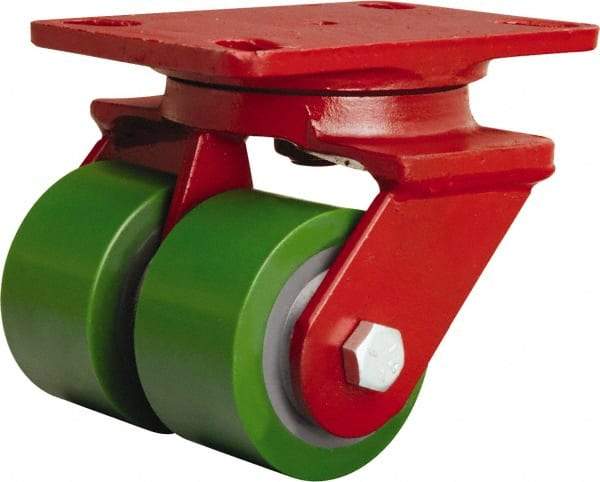 Hamilton - 3-1/4" Diam x 2" Wide x 5-1/4" OAH Top Plate Mount Swivel Caster - Polyurethane Mold onto Cast Iron Center, 1,150 Lb Capacity, Straight Roller Bearing, 4-1/2 x 6-1/2" Plate - Apex Tool & Supply