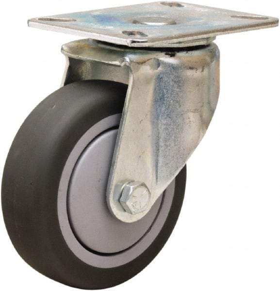 Hamilton - 4" Diam x 1-3/8" Wide x 5-1/16" OAH Top Plate Mount Swivel Caster - Rubber Mold on Polyolefin, 250 Lb Capacity, Precision Ball Bearing, 3-1/8 x 4-1/8" Plate - Apex Tool & Supply
