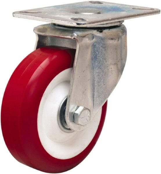 Hamilton - 4" Diam x 1-3/8" Wide x 5-1/16" OAH Top Plate Mount Swivel Caster - Polyurethane Mold on Polypropylene, 400 Lb Capacity, Sealed Precision Ball Bearing, 3-1/8 x 4-1/8" Plate - Apex Tool & Supply