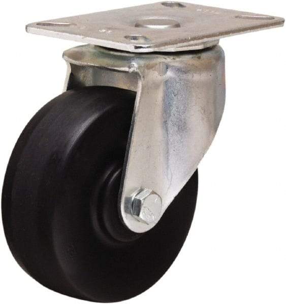 Hamilton - 4" Diam x 1-1/2" Wide x 5-1/16" OAH Top Plate Mount Swivel Caster - Hard Rubber, 300 Lb Capacity, Self-Lubricating Bearing, 3-1/8 x 4-1/8" Plate - Apex Tool & Supply