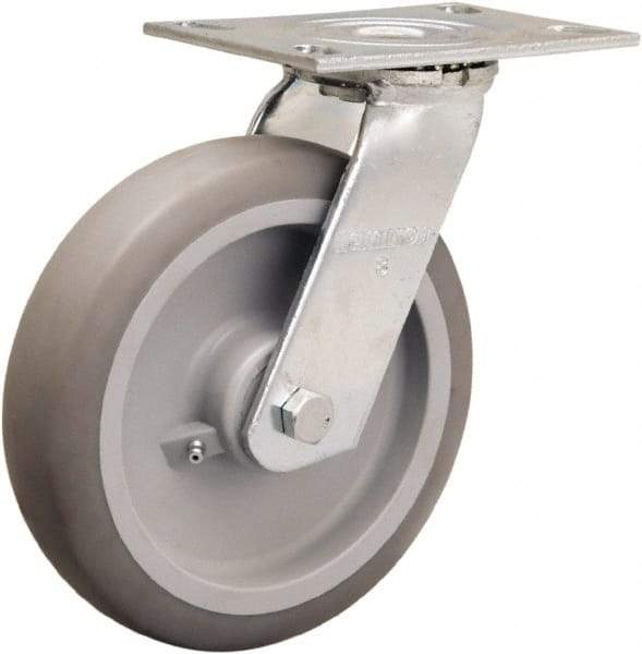 Hamilton - 8" Diam x 2" Wide x 9-1/2" OAH Top Plate Mount Swivel Caster - Rubber Mold on Polyolefin, 500 Lb Capacity, Straight Roller Bearing, 4-1/2 x 6-1/4" Plate - Apex Tool & Supply