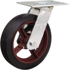 Hamilton - 8" Diam x 2" Wide x 9-1/2" OAH Top Plate Mount Swivel Caster - Rubber Mold on Cast Iron, 500 Lb Capacity, Straight Roller Bearing, 4-1/2 x 6-1/4" Plate - Apex Tool & Supply
