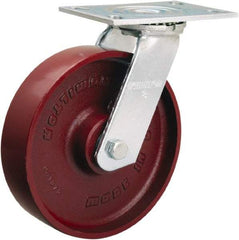 Hamilton - 8" Diam x 2" Wide x 9-1/2" OAH Top Plate Mount Swivel Caster - Cast Iron, 1,250 Lb Capacity, Sealed Precision Ball Bearing, 4-1/2 x 6-1/4" Plate - Apex Tool & Supply