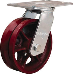 Hamilton - 6" Diam x 2" Wide, Iron Swivel Caster - 900 Lb Capacity, Top Plate Mount, 4-1/2" x 6-1/2" Plate, Straight Roller Bearing - Apex Tool & Supply