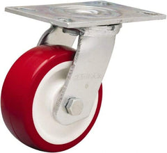 Hamilton - 5" Diam x 2" Wide x 6-1/2" OAH Top Plate Mount Swivel Caster - Polyurethane Mold on Polypropylene, 900 Lb Capacity, Straight Roller Bearing, 4-1/2 x 6-1/4" Plate - Apex Tool & Supply