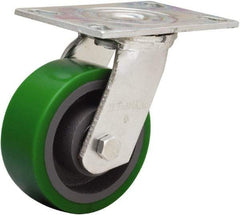 Hamilton - 5" Diam x 2" Wide x 6-1/2" OAH Top Plate Mount Swivel Caster - Polyurethane Mold onto Cast Iron Center, 900 Lb Capacity, Sealed Precision Ball Bearing, 4-1/2 x 6-1/4" Plate - Apex Tool & Supply