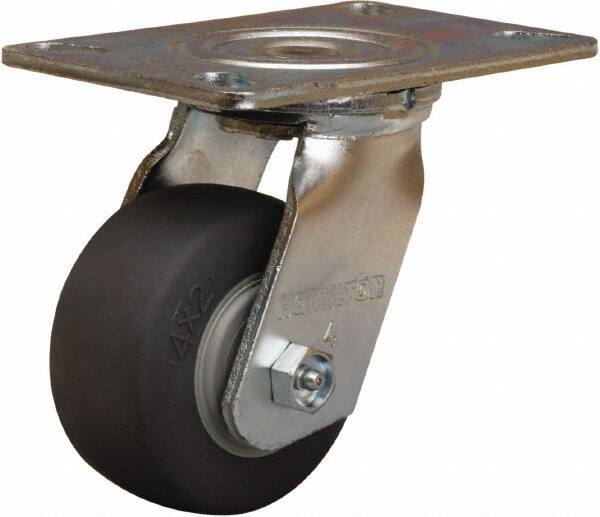 Hamilton - 4" Diam x 2" Wide x 5-5/8" OAH Top Plate Mount Swivel Caster - Rubber Mold on Polyolefin, 300 Lb Capacity, Straight Roller Bearing, 4-1/2 x 6-1/4" Plate - Apex Tool & Supply