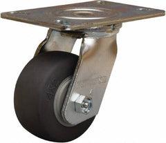 Hamilton - 4" Diam x 2" Wide x 5-5/8" OAH Top Plate Mount Swivel Caster - Rubber Mold on Polyolefin, 300 Lb Capacity, Straight Roller Bearing, 4-1/2 x 6-1/4" Plate - Apex Tool & Supply