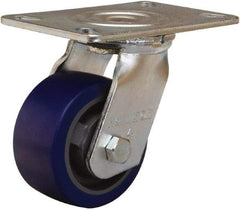 Hamilton - 4" Diam x 2" Wide x 5-5/8" OAH Top Plate Mount Swivel Caster - Polyurethane Mold onto Cast Iron Center, 600 Lb Capacity, Sealed Precision Ball Bearing, 4-1/2 x 6-1/4" Plate - Apex Tool & Supply