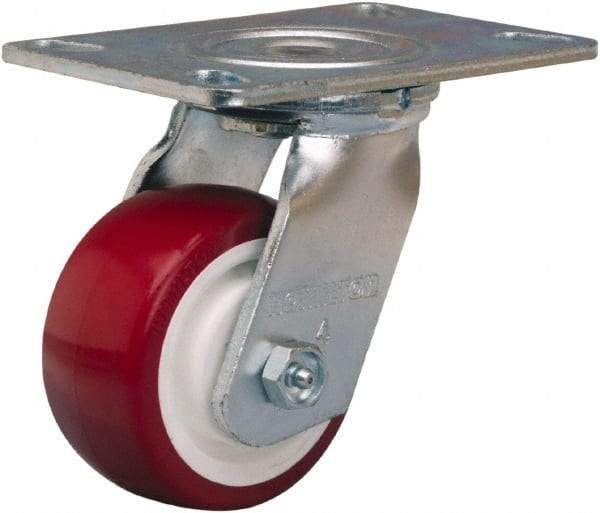 Hamilton - 4" Diam x 2" Wide x 5-5/8" OAH Top Plate Mount Swivel Caster - Polyurethane Mold on Polypropylene, 750 Lb Capacity, Straight Roller Bearing, 4-1/2 x 6-1/4" Plate - Apex Tool & Supply