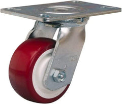 Hamilton - 4" Diam x 2" Wide x 5-5/8" OAH Top Plate Mount Swivel Caster - Polyurethane Mold on Polypropylene, 750 Lb Capacity, Straight Roller Bearing, 4-1/2 x 6-1/4" Plate - Apex Tool & Supply