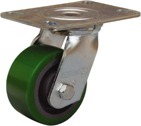 Hamilton - 4" Diam x 2" Wide x 5-5/8" OAH Top Plate Mount Swivel Caster - Polyurethane Mold onto Cast Iron Center, 750 Lb Capacity, Sealed Precision Ball Bearing, 4-1/2 x 6-1/4" Plate - Apex Tool & Supply
