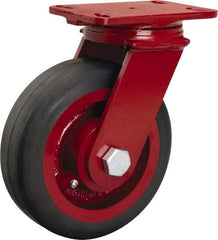 Hamilton - 8" Diam x 2-1/2" Wide x 10-1/8" OAH Top Plate Mount Swivel Caster - Rubber Mold on Cast Iron, 670 Lb Capacity, Tapered Roller Bearing, 4-1/2 x 6-1/2" Plate - Apex Tool & Supply
