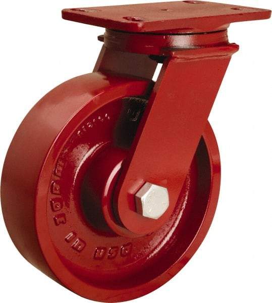 Hamilton - 8" Diam x 2-1/2" Wide x 10-1/8" OAH Top Plate Mount Swivel Caster - Cast Iron, 1,800 Lb Capacity, Straight Roller Bearing, 4-1/2 x 6-1/2" Plate - Apex Tool & Supply