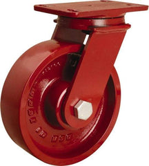 Hamilton - 8" Diam x 2-1/2" Wide x 10-1/4" OAH Top Plate Mount Swivel Caster - Cast Iron, 2,200 Lb Capacity, Tapered Roller Bearing, 4-1/2 x 6-1/2" Plate - Apex Tool & Supply
