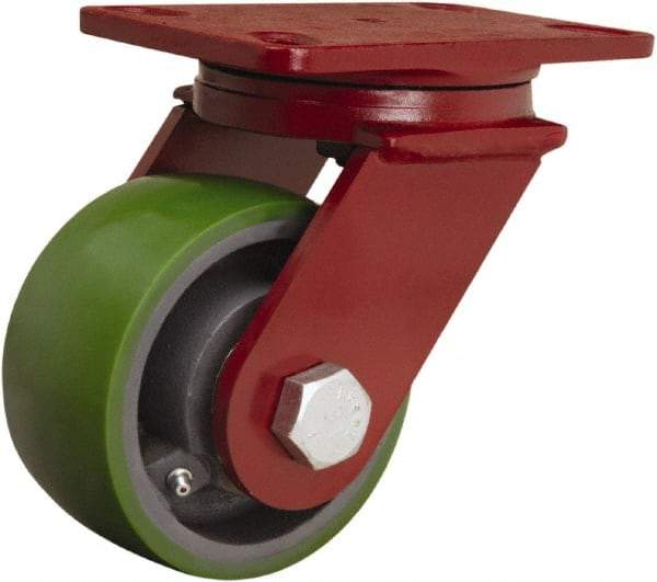 Hamilton - 5" Diam x 2-1/2" Wide x 7" OAH Top Plate Mount Swivel Caster - Polyurethane Mold onto Cast Iron Center, 1,300 Lb Capacity, Straight Roller Bearing, 4-1/2 x 6-1/2" Plate - Apex Tool & Supply